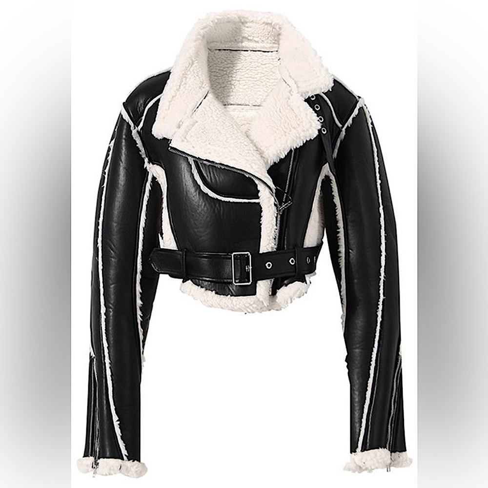 PU Leather Fleece Coat